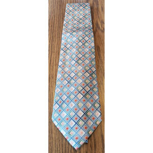 Pierre Cardin 100% Silk Men’s Neck Tie Diamond Geometric Pattern Blue Red Green